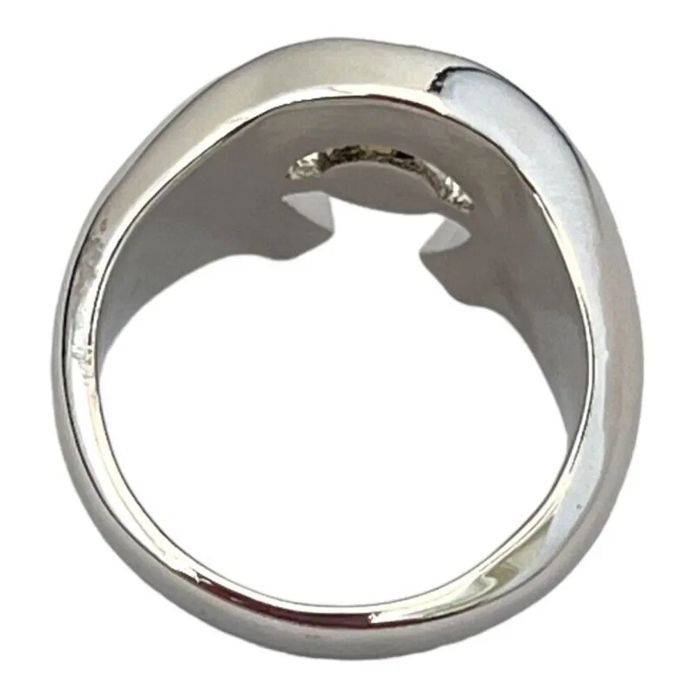 Vintage 1980s Ring Size 7 Horseshoe Horse CZ Two Tone Gold Plated - 14P